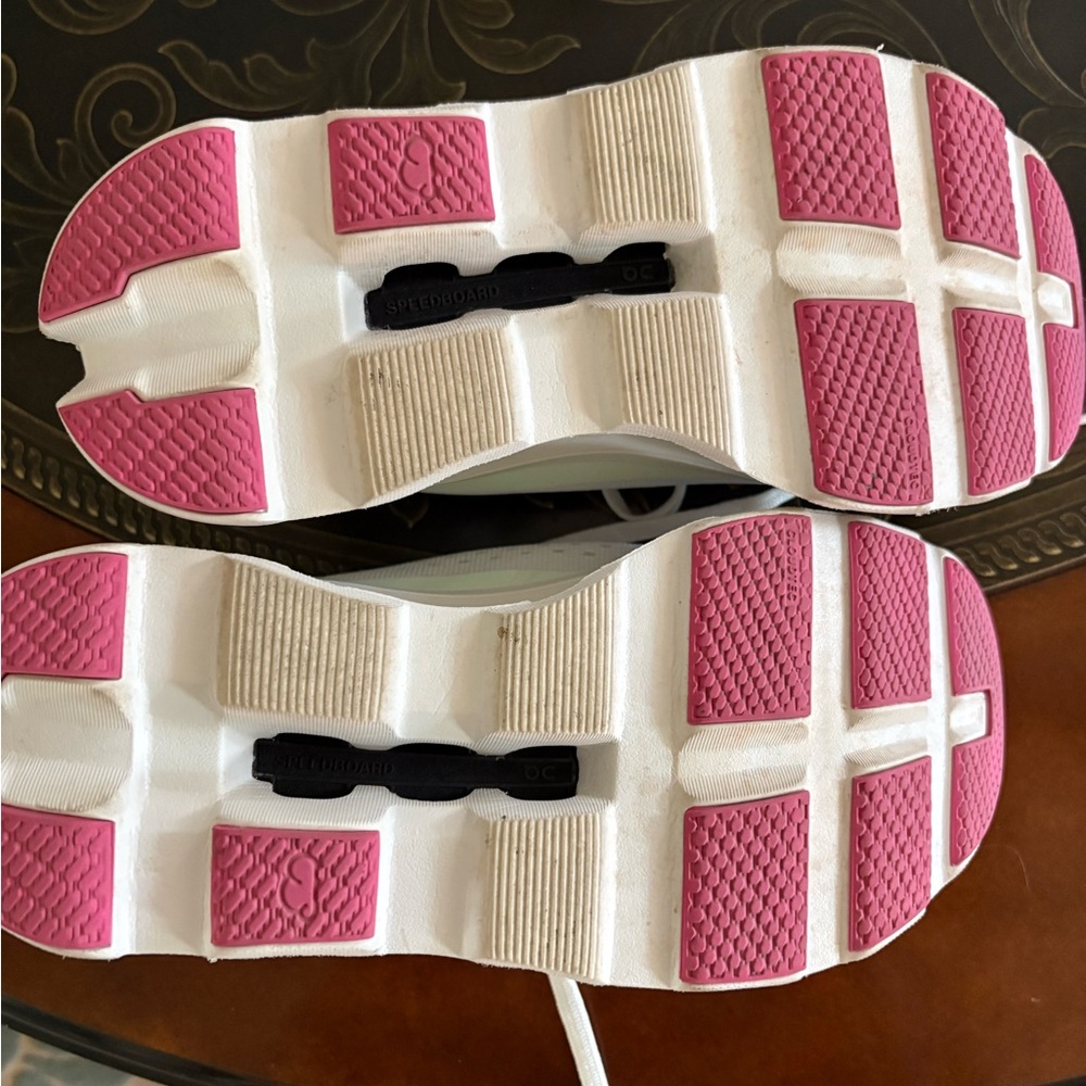 On Running White Sneakers with Mint and Pink Accents - Picture 4 of 6